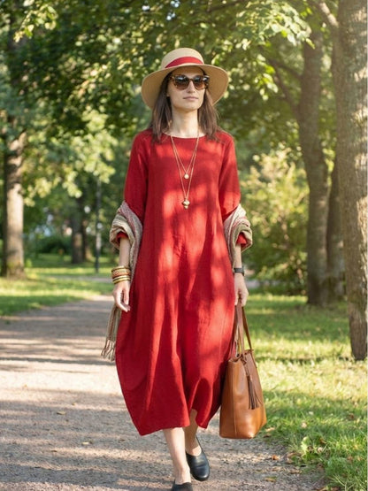 Women's Oversized Maxi Dress 3/4 Sleeves Boho Style