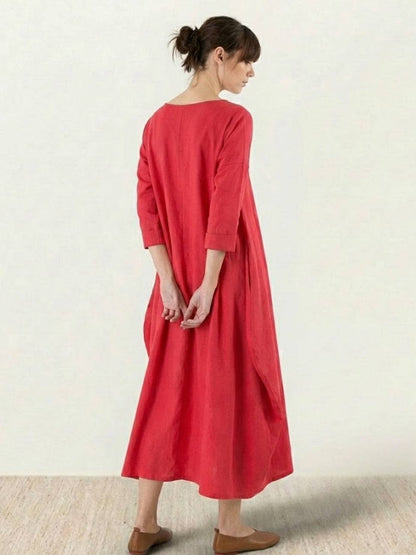 Women's Oversized Maxi Dress 3/4 Sleeves Boho Style