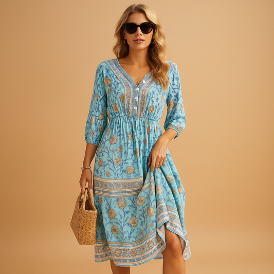 Women's Bohemian Summer Dress Relaxed Fit - 
Fashinoza