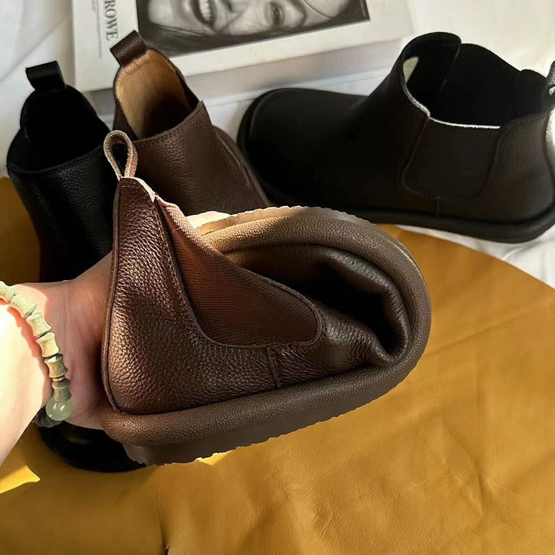 Women's Slip On Boots Comfortable Leather Brown