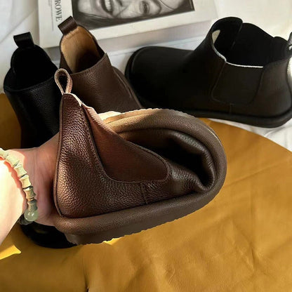 Women's Slip On Boots Comfortable Leather Brown