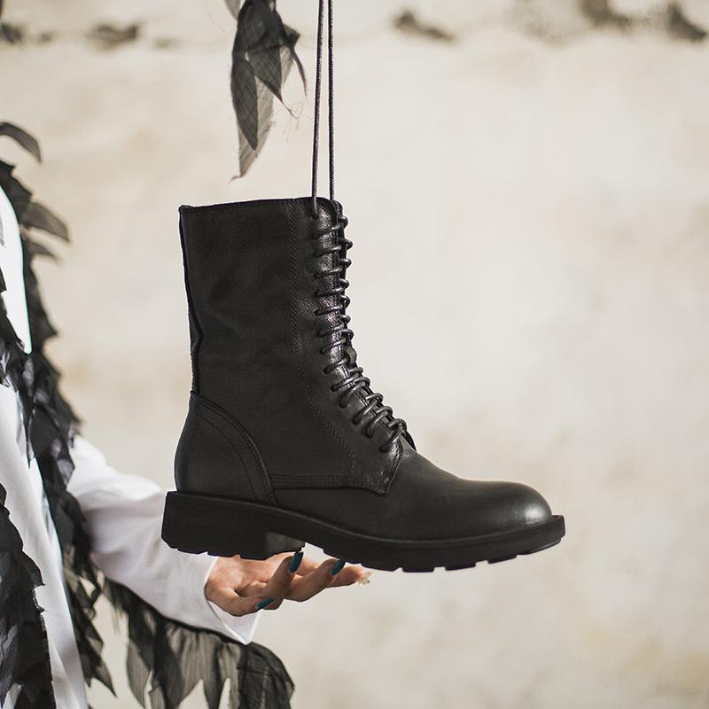 Women's Mid Ankle Boots Lace Closure Block Heel