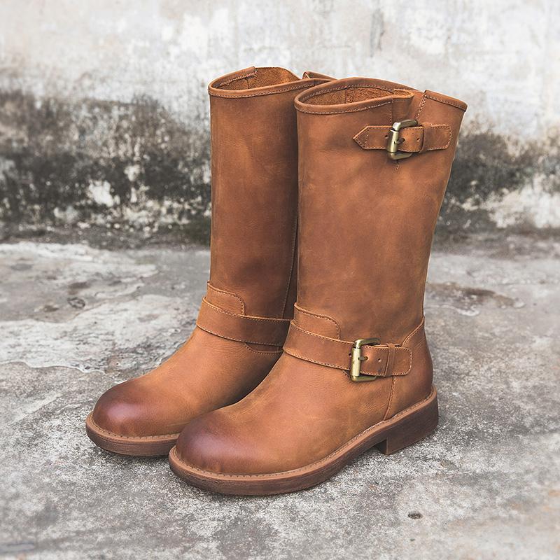 Women's Round Toe Low Heel Boots - Fashinoza