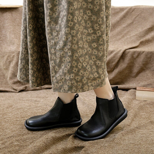 Women's Slip On Boots Comfortable Leather Brown - Fashinoza