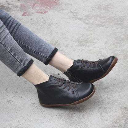 Women's Low Ankle Boots Lace Up Rounded Toe