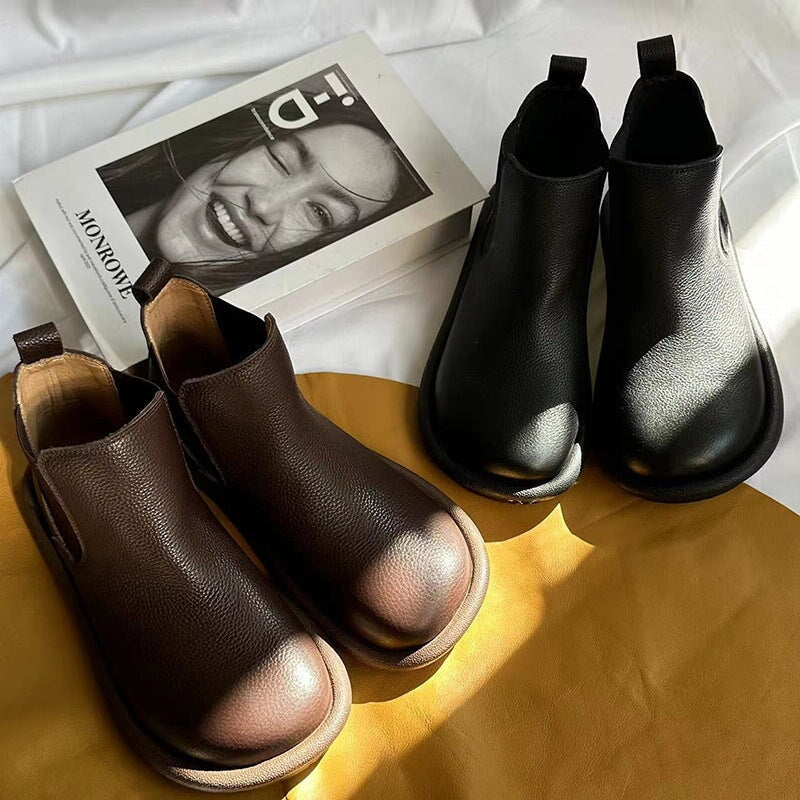 Women's Slip On Boots Comfortable Leather Brown