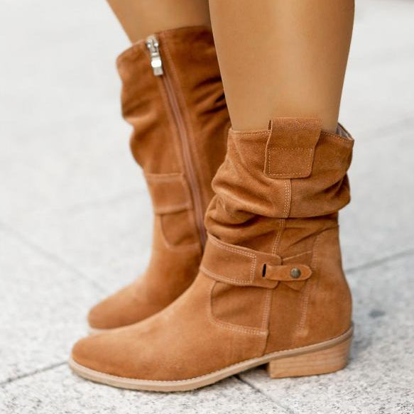 Women's Slouchy Ankle Boots Side Zip - Fashinoza
