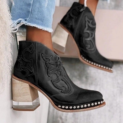 Women's Rounded Toe Boots Decorative Panel