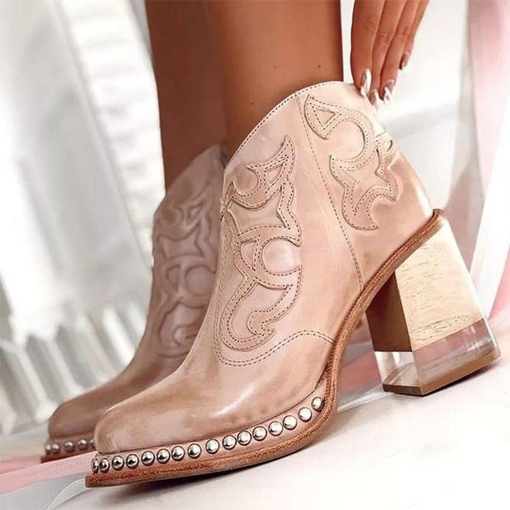 Women's Rounded Toe Boots Decorative Panel - Fashinoza