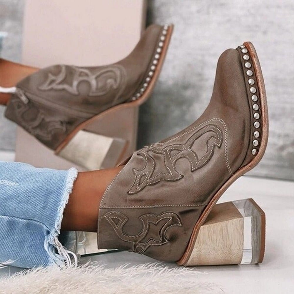 Women's Rounded Toe Boots Decorative Panel