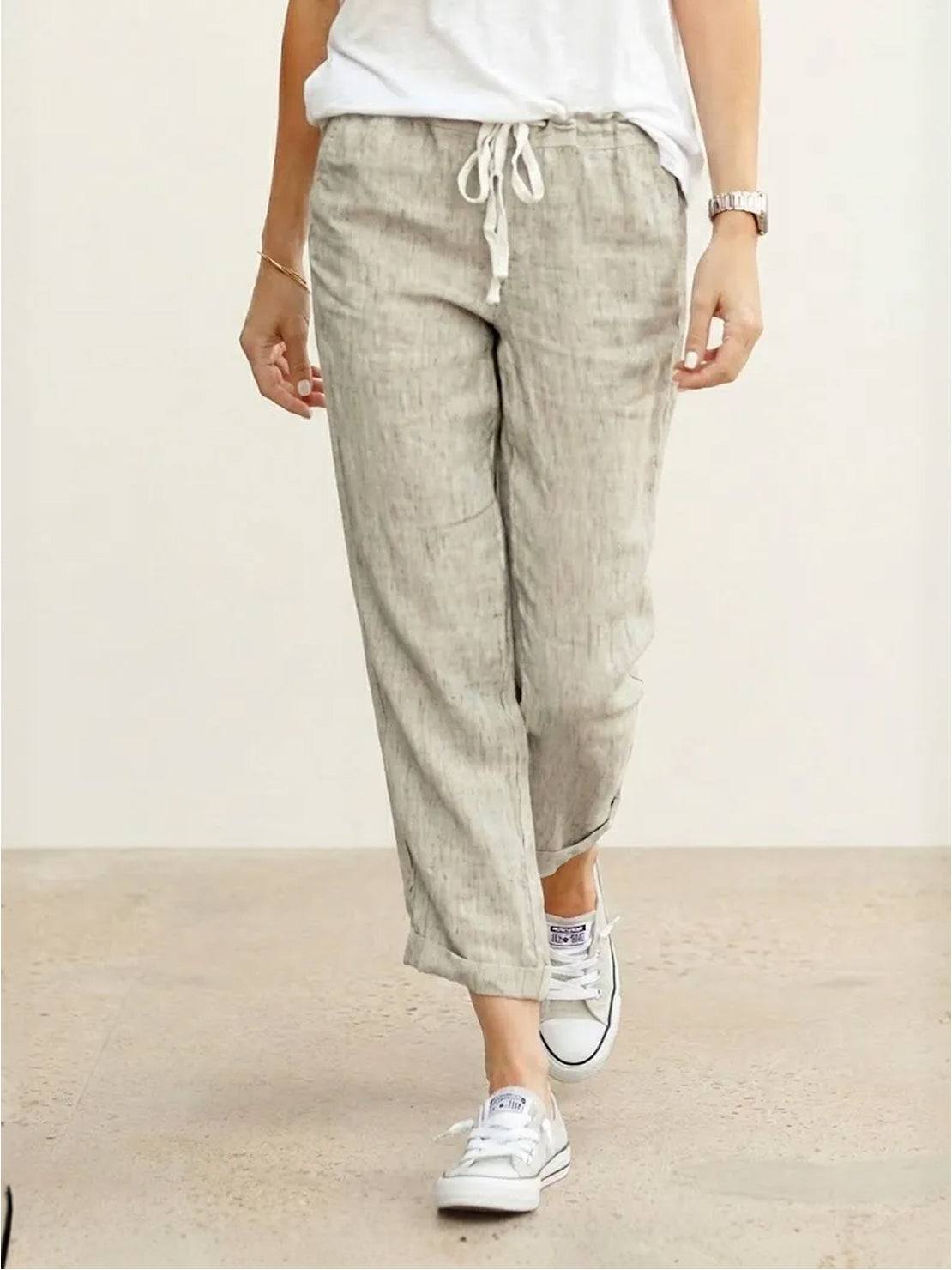 Women's Straight Leg Drawstring Pants Casual Cotton - Fashinoza