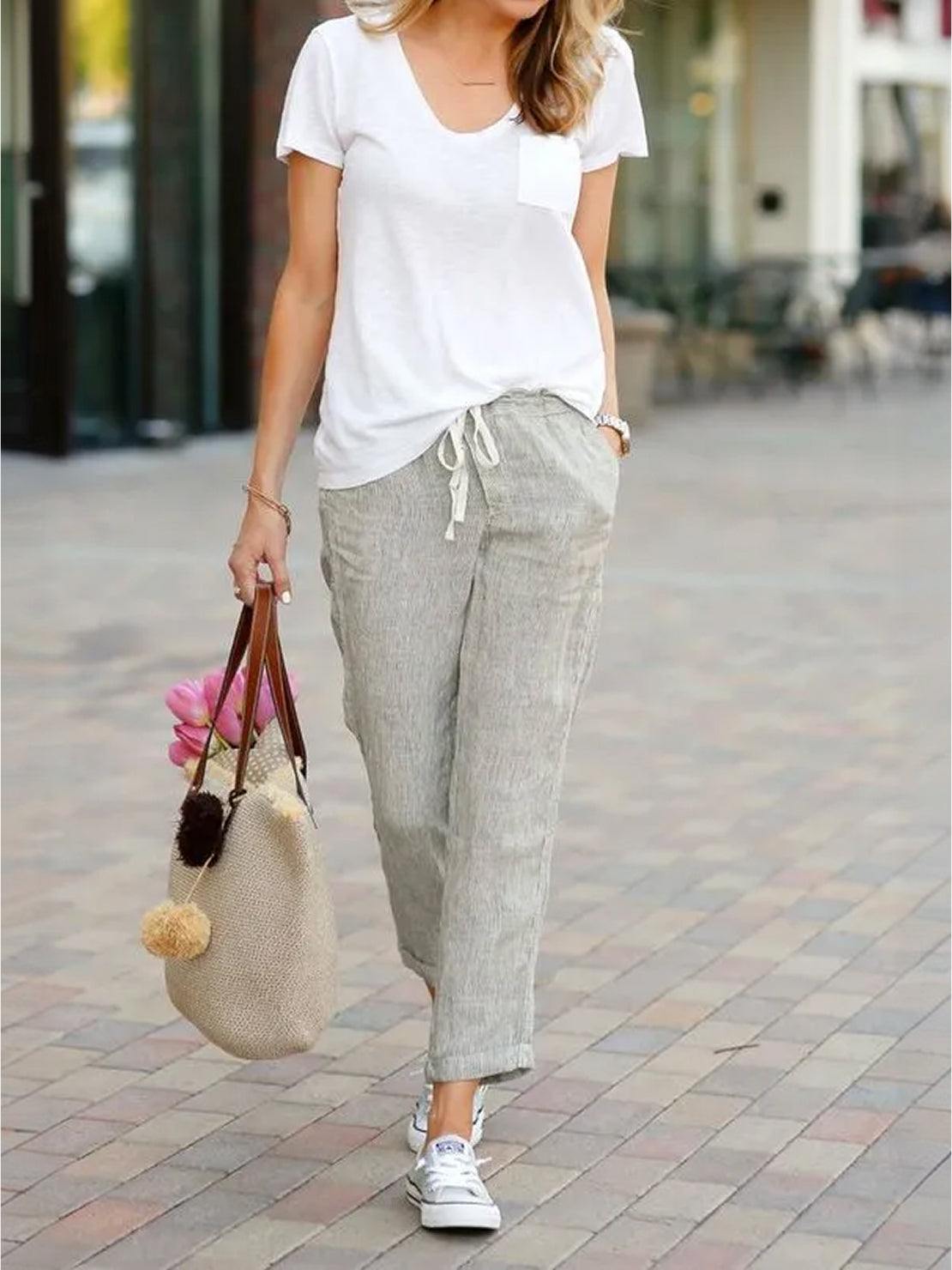 Women's Straight Leg Drawstring Pants Casual Cotton