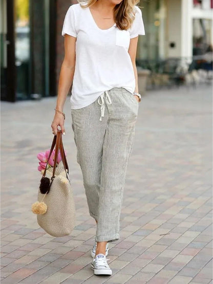 Women's Straight Leg Drawstring Pants Casual Cotton