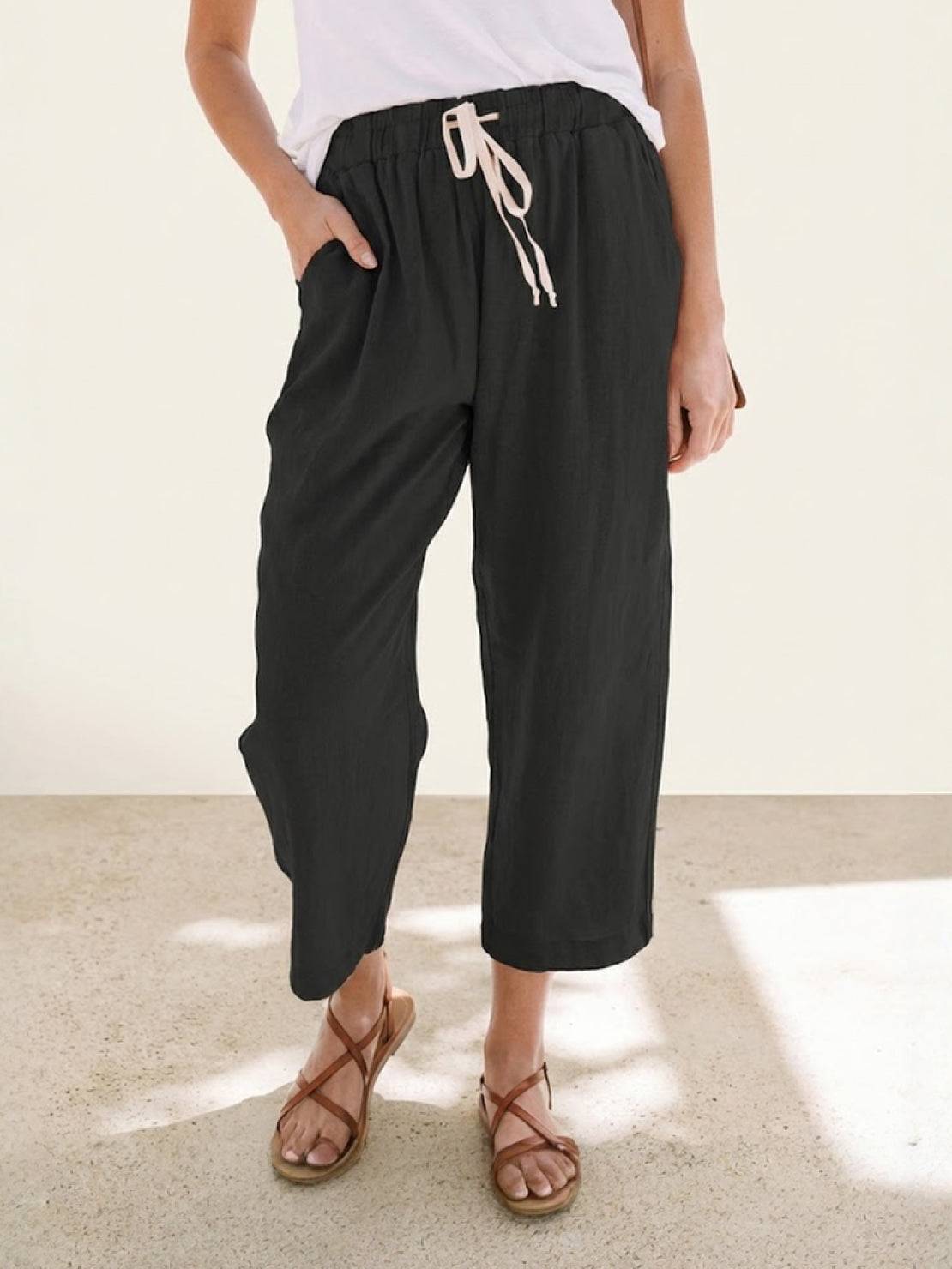 Women's Straight Leg Drawstring Pants Casual Cotton