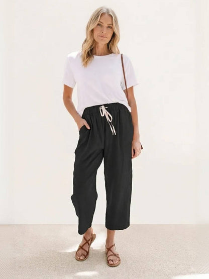 Women's Straight Leg Drawstring Pants Casual Cotton