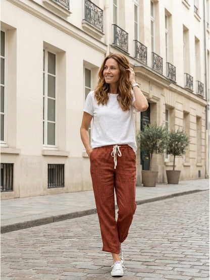 Women's Straight Leg Drawstring Pants Casual Cotton