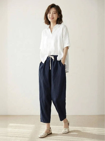 Women's Straight Leg Drawstring Pants Casual Cotton
