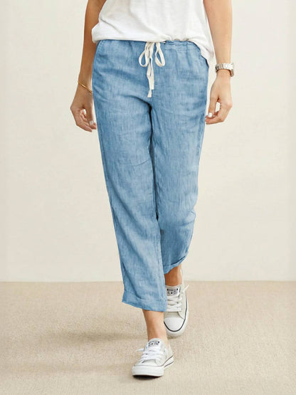 Women's Straight Leg Drawstring Pants Casual Cotton