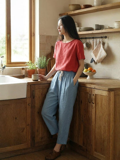Women's Straight Leg Drawstring Pants Casual Cotton