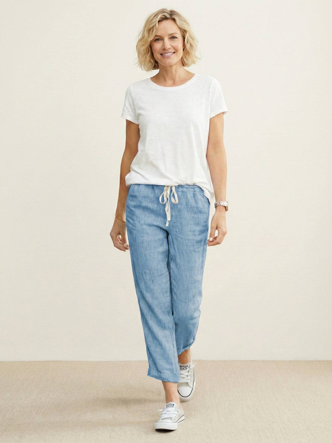 Women's Straight Leg Drawstring Pants Casual Cotton