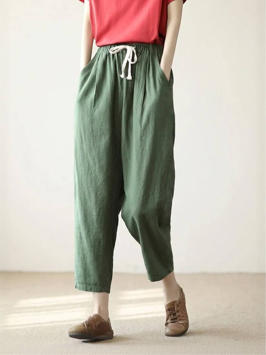 Women's Straight Leg Drawstring Pants Casual Cotton