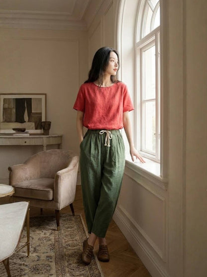 Women's Straight Leg Drawstring Pants Casual Cotton