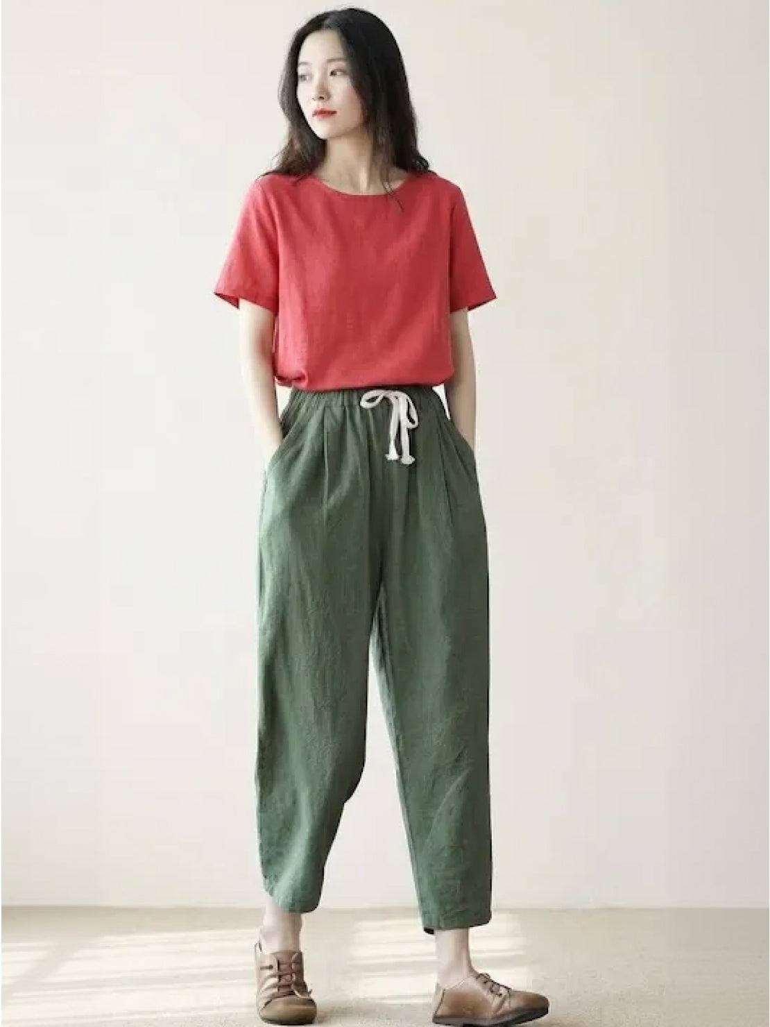 Women's Straight Leg Drawstring Pants Casual Cotton