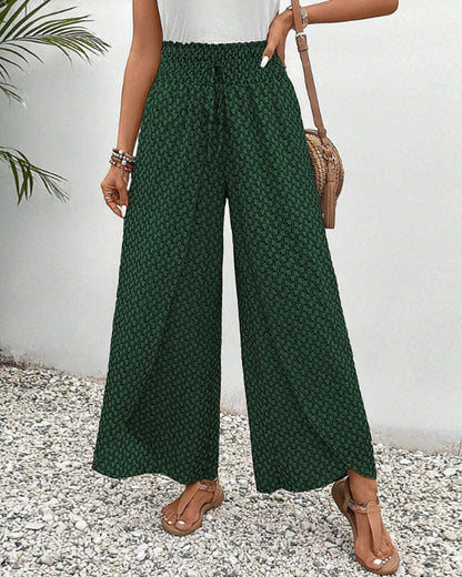 Image of Brenda | Women's High-Waisted Printed Wide Leg Trousers