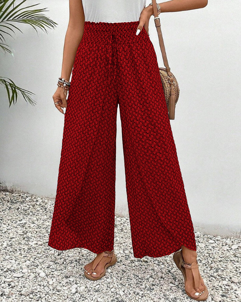 Image of Brenda | Women's High-Waisted Printed Wide Leg Trousers