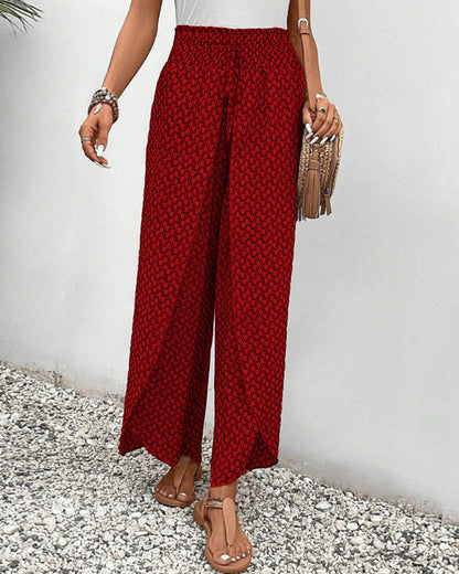 Image of Brenda | Women's High-Waisted Printed Wide Leg Trousers