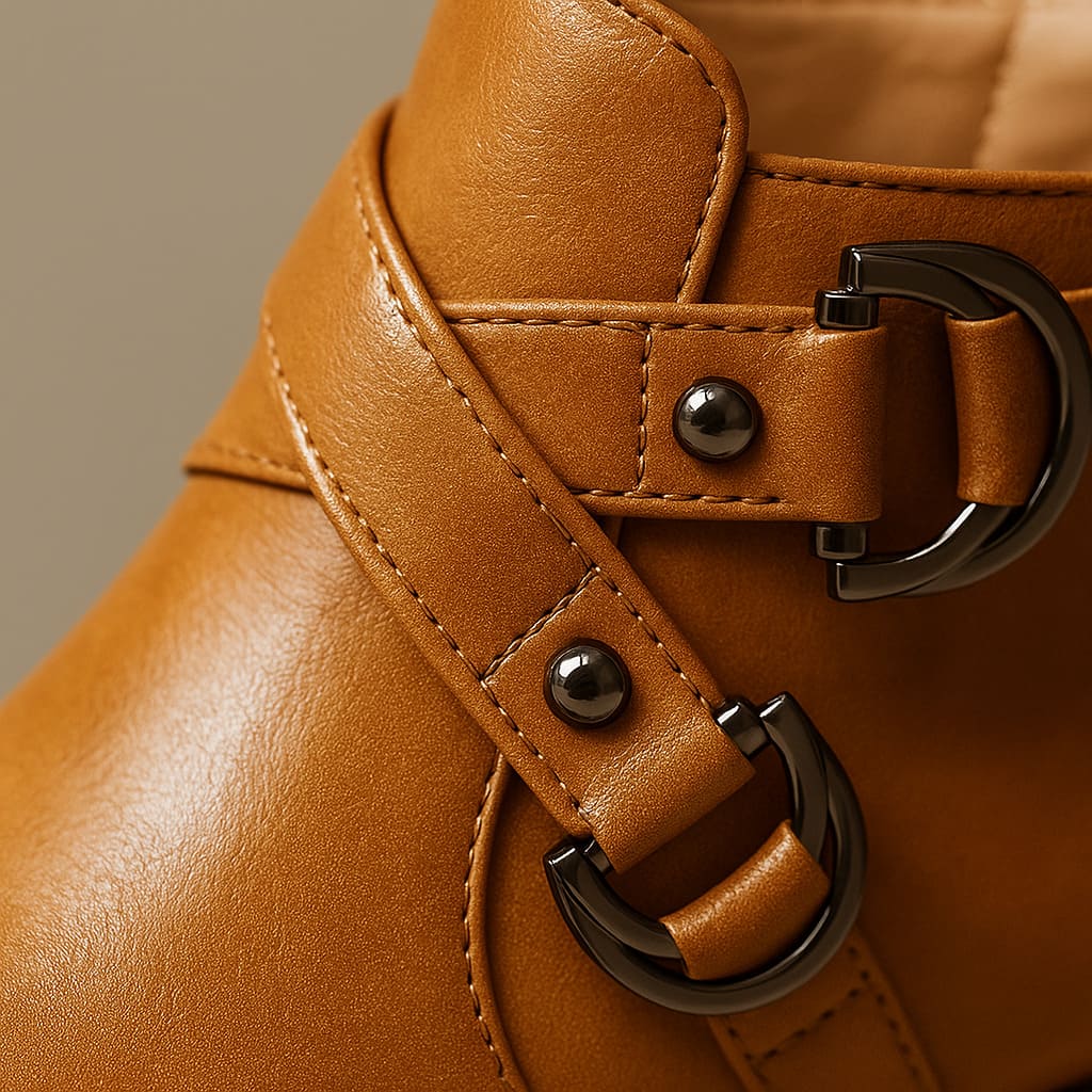 Women's Buckle Strap Block Heel Ankle Orthopedic Boots