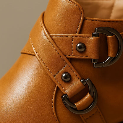 Women's Buckle Strap Block Heel Ankle Orthopedic Boots