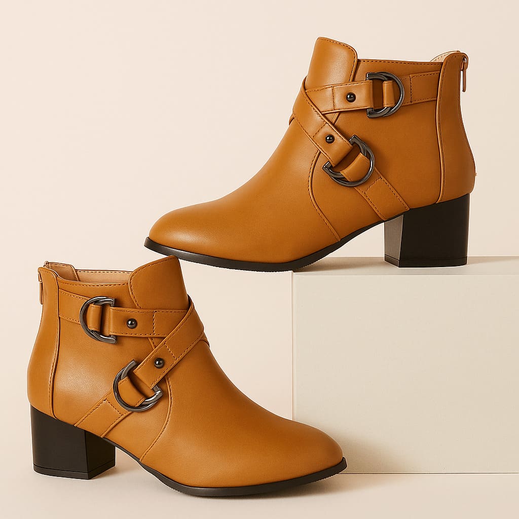 Women's Buckle Strap Block Heel Ankle Orthopedic Boots