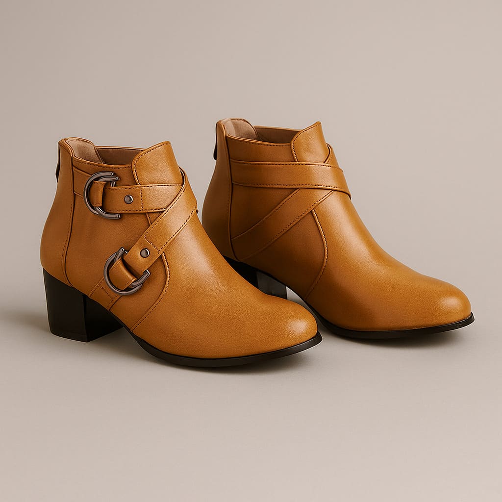 Women's Buckle Strap Block Heel Ankle Orthopedic Boots