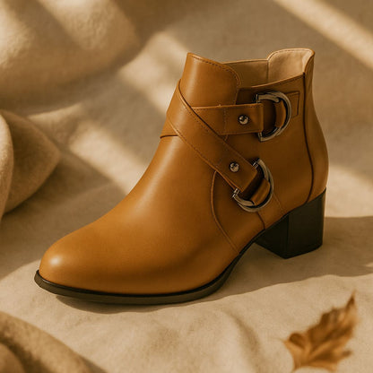 Women's Buckle Strap Block Heel Ankle Orthopedic Boots