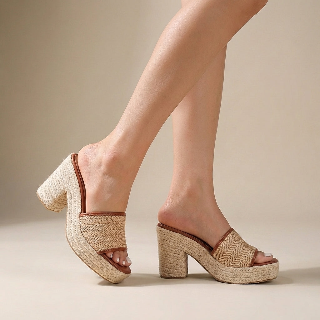 Women's Espadrille Platform Mule Sandal Block Heel