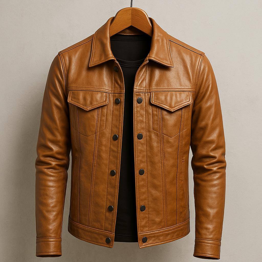 Men's Stand Collar Jacket Cotton Snap Front Chest Pockets