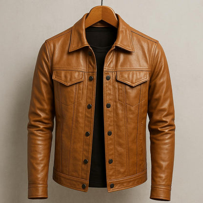 Men's Stand Collar Jacket Cotton Snap Front Chest Pockets