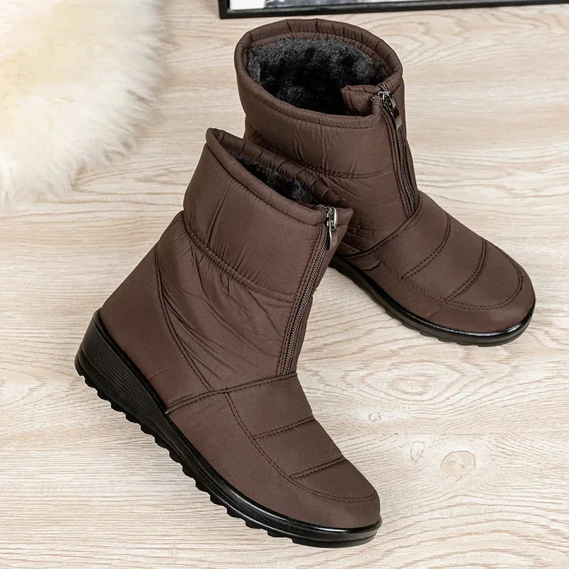 Women's Ankle Boots Leather Side Strap Winter Brown