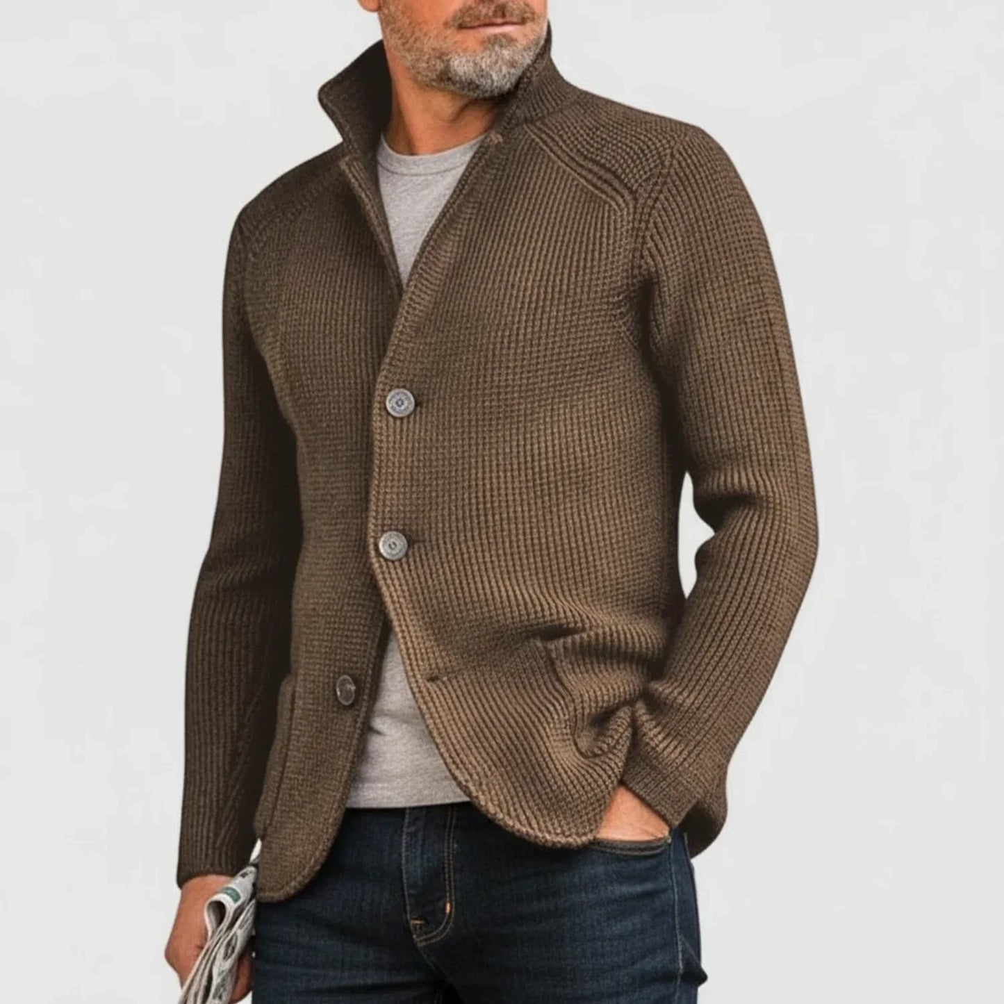 Men's Ribbed Cardigan Sweater Button Front - Fashinoza