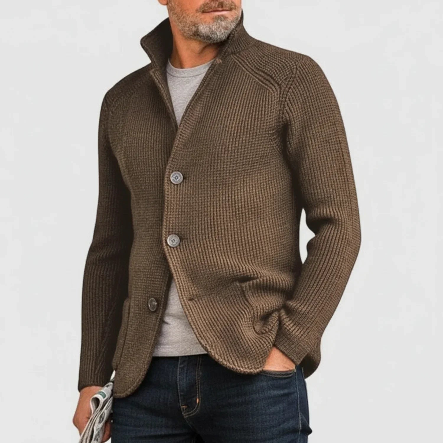 Men's Ribbed Cardigan Sweater Button Front - Fashinoza
