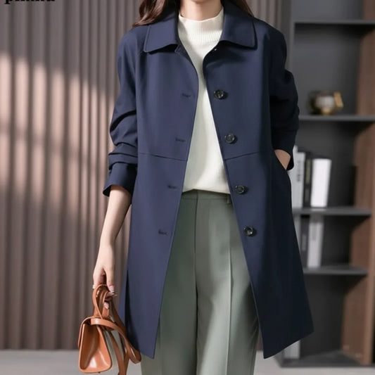 Women's Long Trench Coat Button Front - Fashinoza