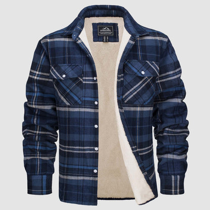 Men's Flannel Shirt Jacket Fleece Lined Cotton Warm Brown