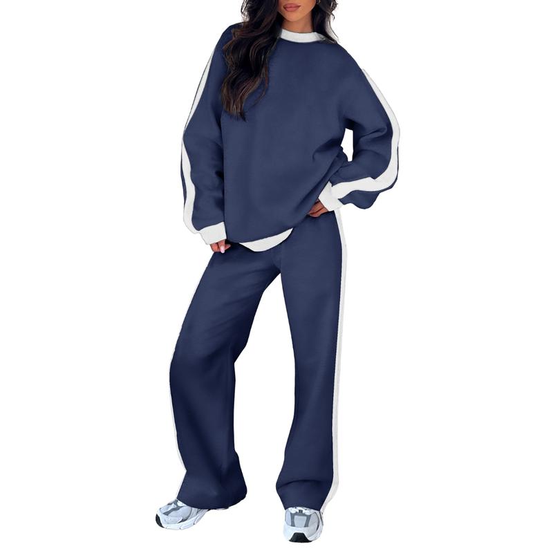 Women's Crew Neck Sweatshirt Set Wide Leg Pants