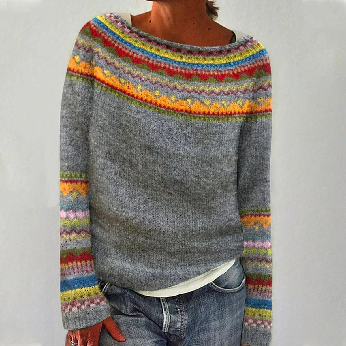 Women's Nordic Print Sweater - Fashinoza
