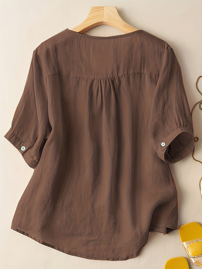 Women's Embroidered V-Neck Tunic Blouse Relaxed Fit