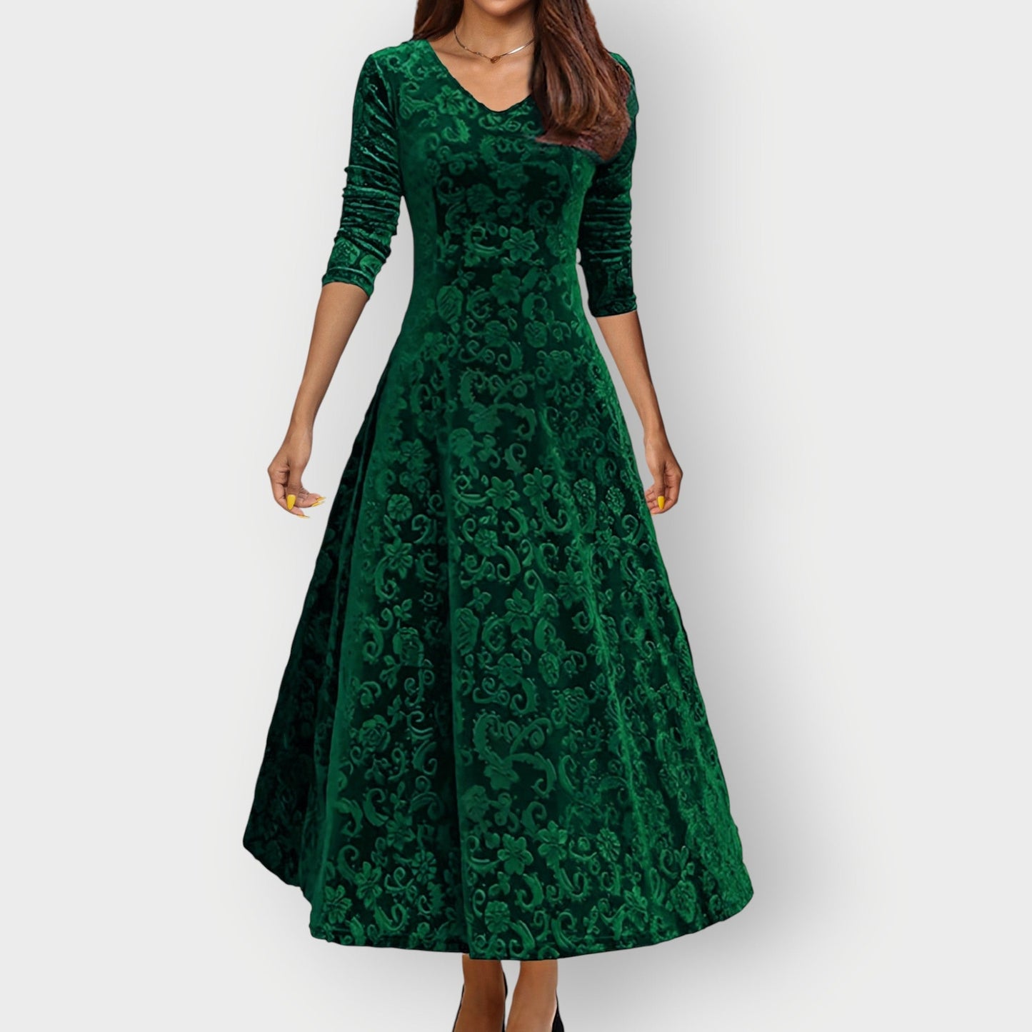 Women's Velvet Midi Dress Vintage Style