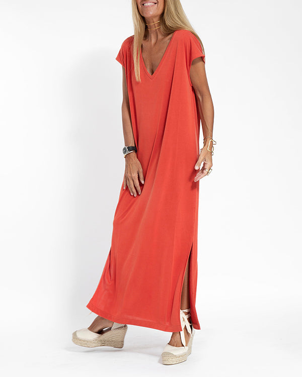 Women's V-Neck Maxi Dress Coral