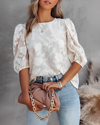 Women's Chiffon Blouse Puff Sleeves - 
Fashinoza