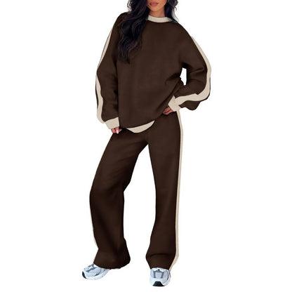Women's Crew Neck Sweatshirt Set Wide Leg Pants